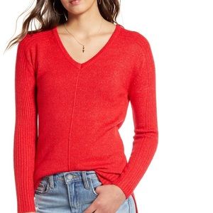Red long sleeve v-neck tunic sweater